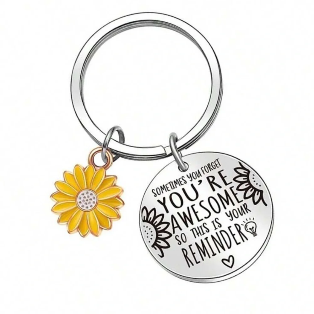 Motivational Super Cute Silver Keychain with Yellow Flower Charm​​